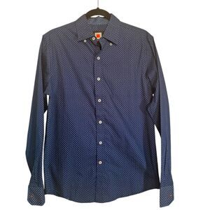 SQ Wear Mens Button Up Shirt Long Sleeve Paisley Navy Business Office Small